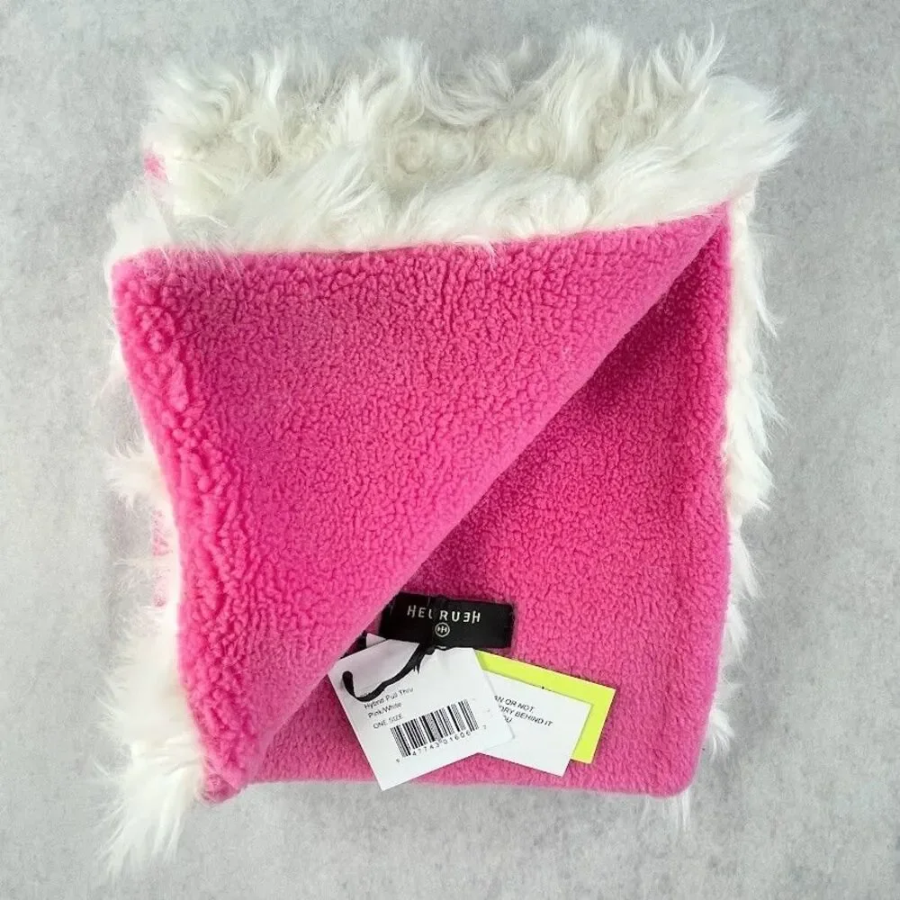 Heurueh Hybrid Pull Thru Scarf Winter White Vegan Fur Pink Fleece Lined $180 NEW